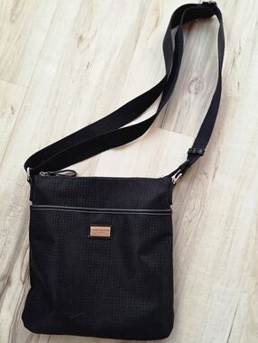 Tommy Hilfiger Black Monogram Crossbody Bag with  Adjustable Straps
